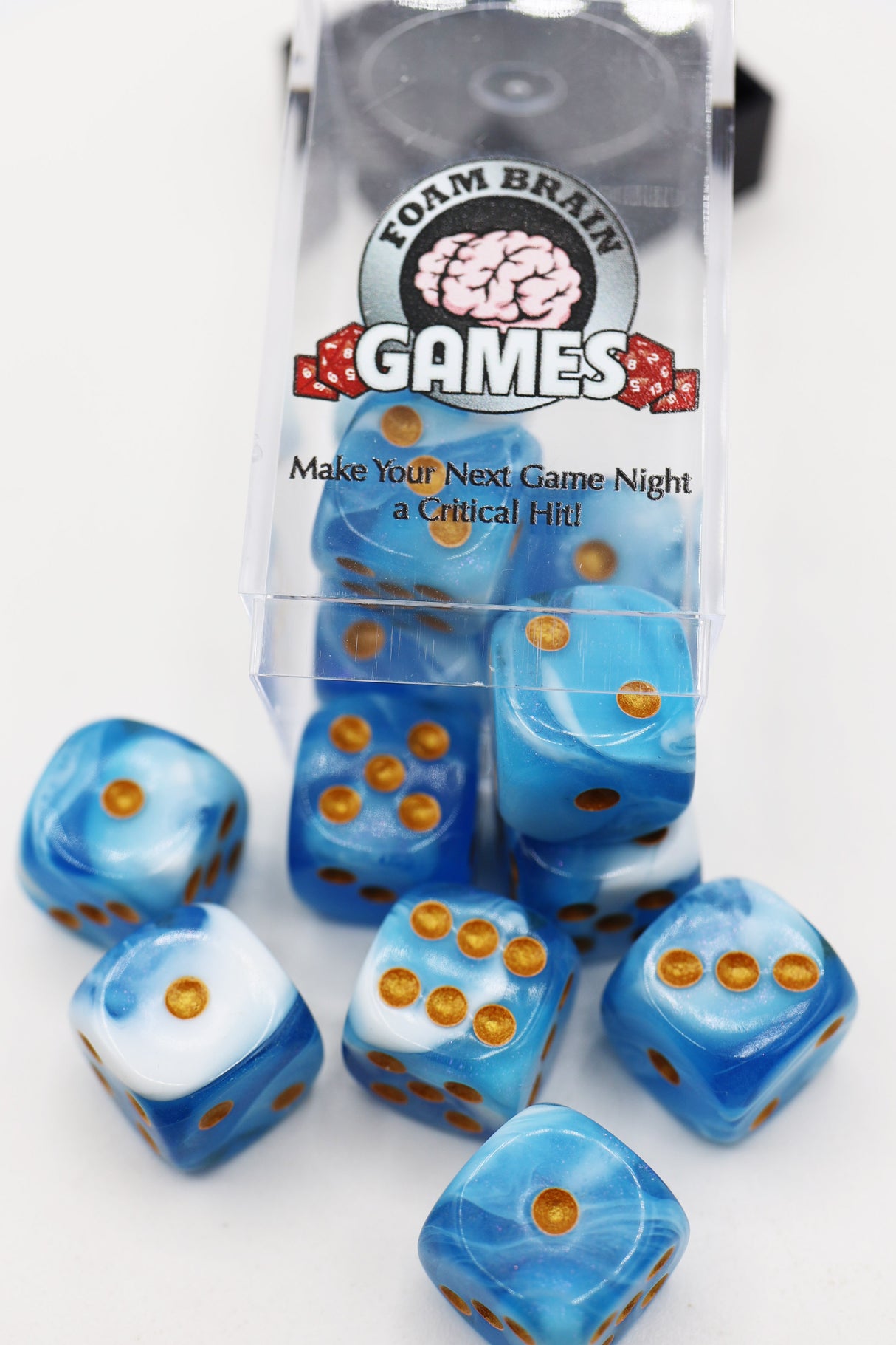 12 piece Pip D6s - Cirrostratus Glitter Plastic Dice Foam Brain Games