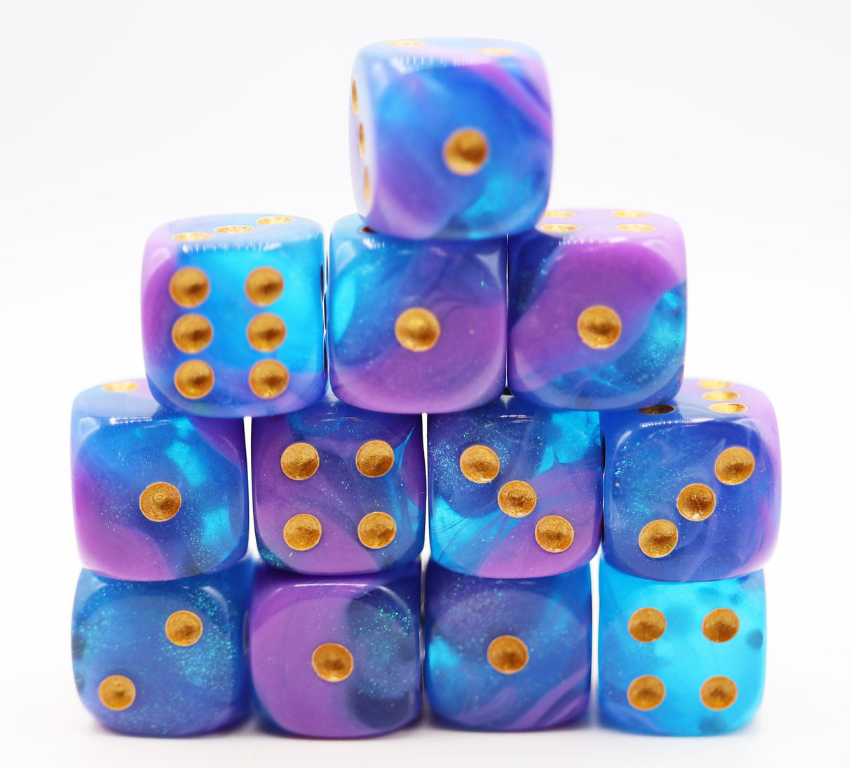 12 piece Pip D6s - Stratus Glitter Plastic Dice Foam Brain Games