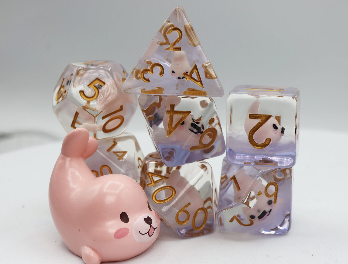 Pink Seal RPG Dice Set Plastic Dice Foam Brain Games