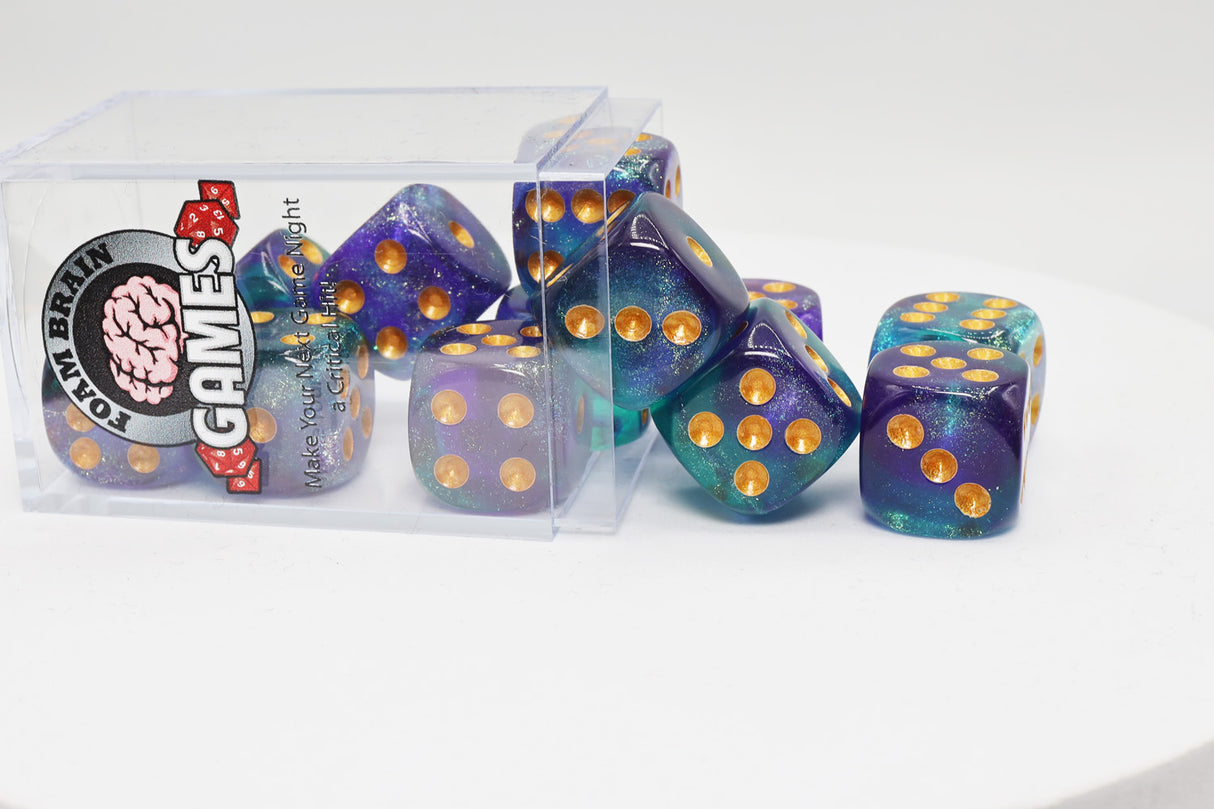 12 piece Pip D6s - Hocus-Pocus Glitter Plastic Dice Foam Brain Games
