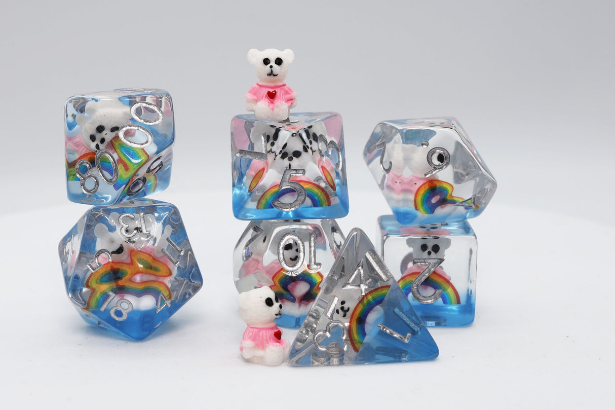 Rainbow & Teddy RPG Dice Set Plastic Dice Foam Brain Games