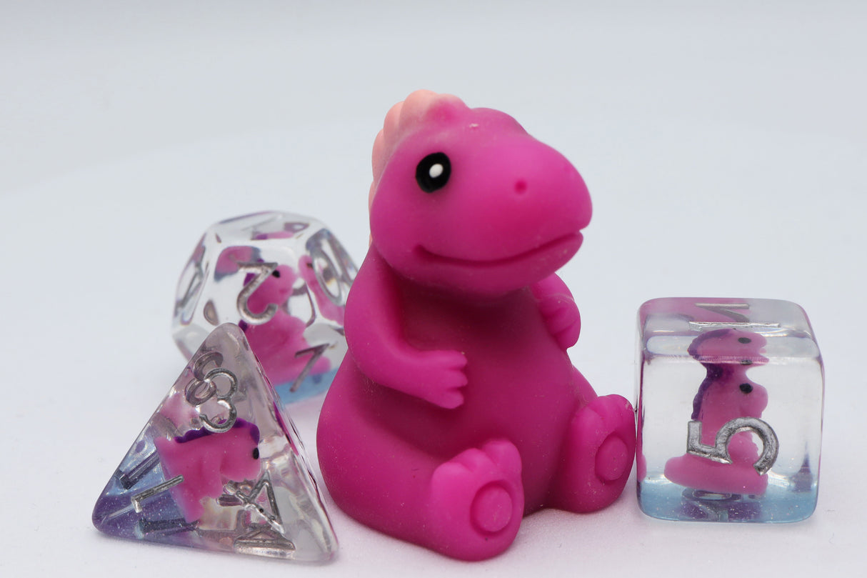 Pink T-Rex RPG Dice Set Plastic Dice Foam Brain Games