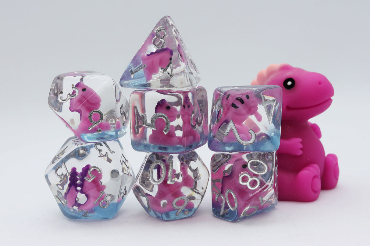 Pink T-Rex RPG Dice Set Plastic Dice Foam Brain Games