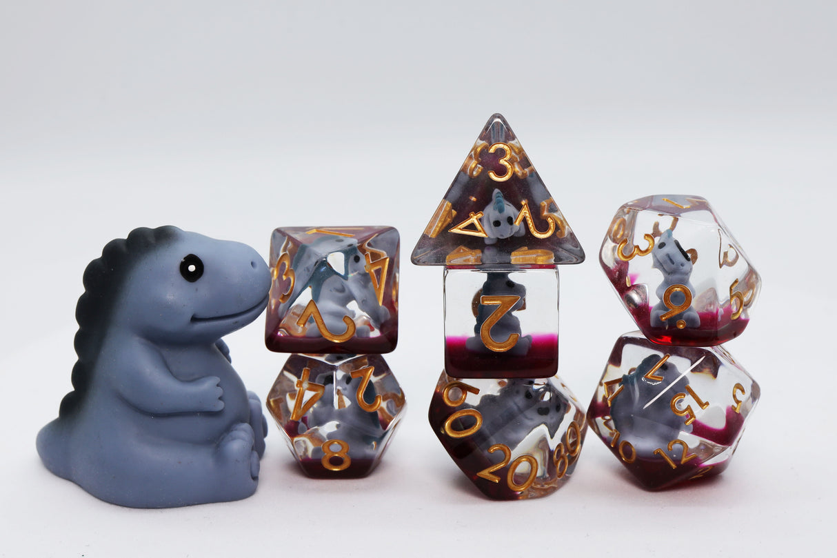 Gray T-Rex RPG Dice Set Plastic Dice Foam Brain Games