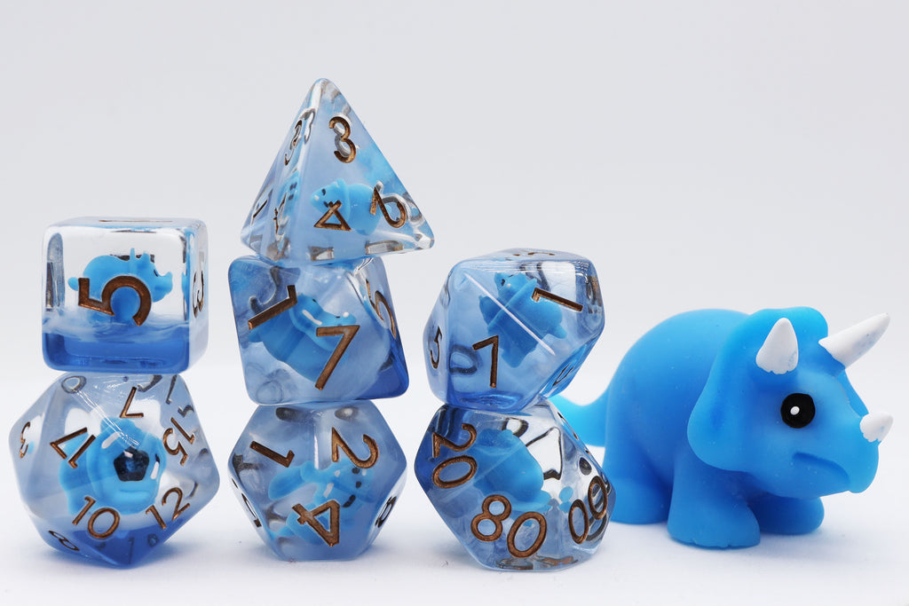 Blue Triceratops RPG Dice Set Plastic Dice Foam Brain Games