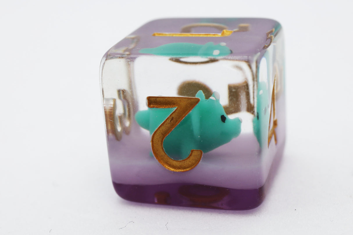 Green Triceratops RPG Dice Set Plastic Dice Foam Brain Games