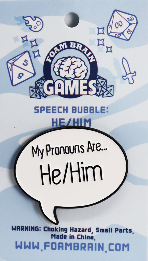 Speech Bubble Pin: He/Him Pronouns Enamel Pin cardboard clothing