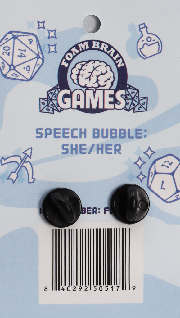Speech Bubble Pin: She/Her Pronouns Enamel Pin cardboard clothing