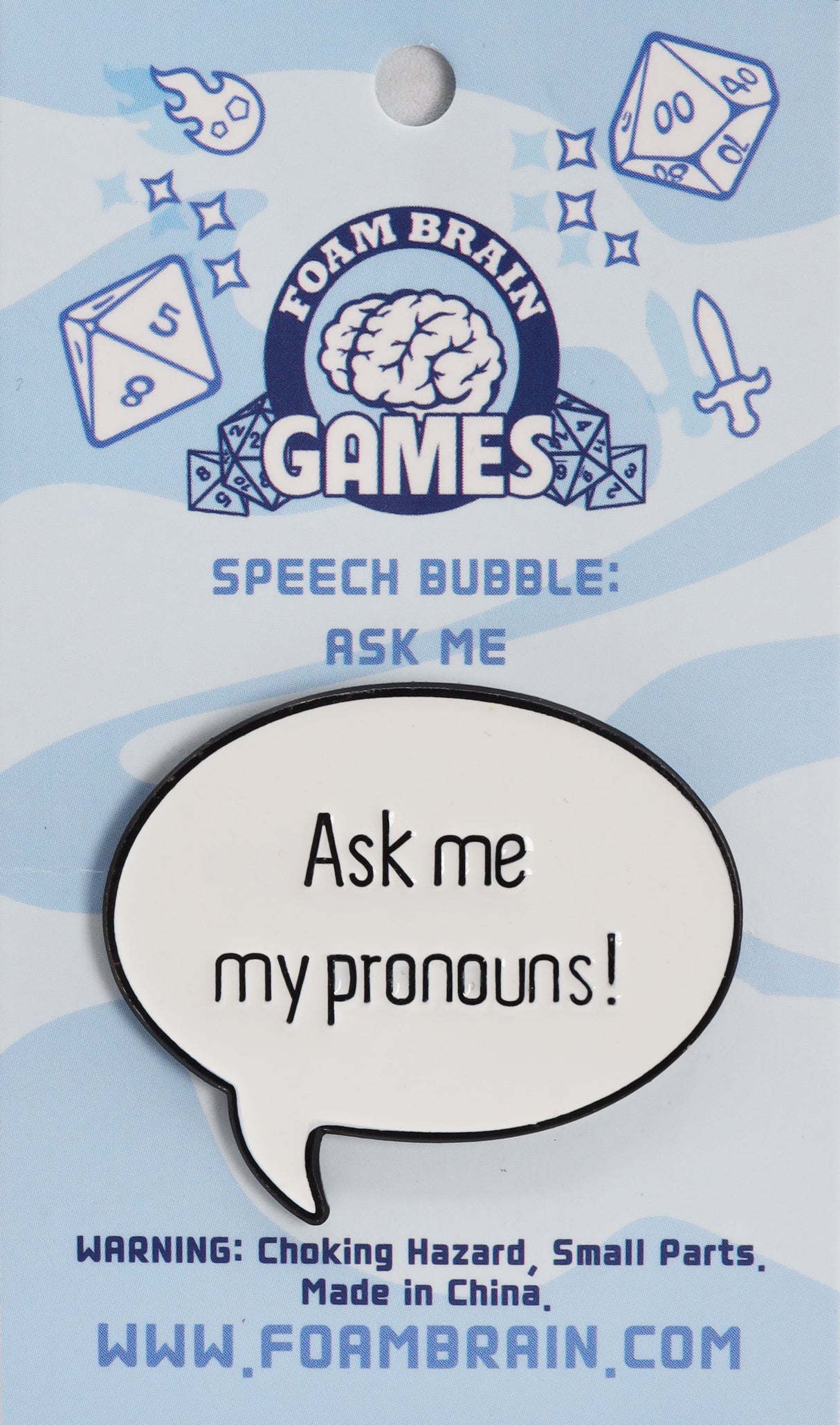 Speech Bubble Pin: Ask Me My Pronouns Enamel Pin cardboard clothing