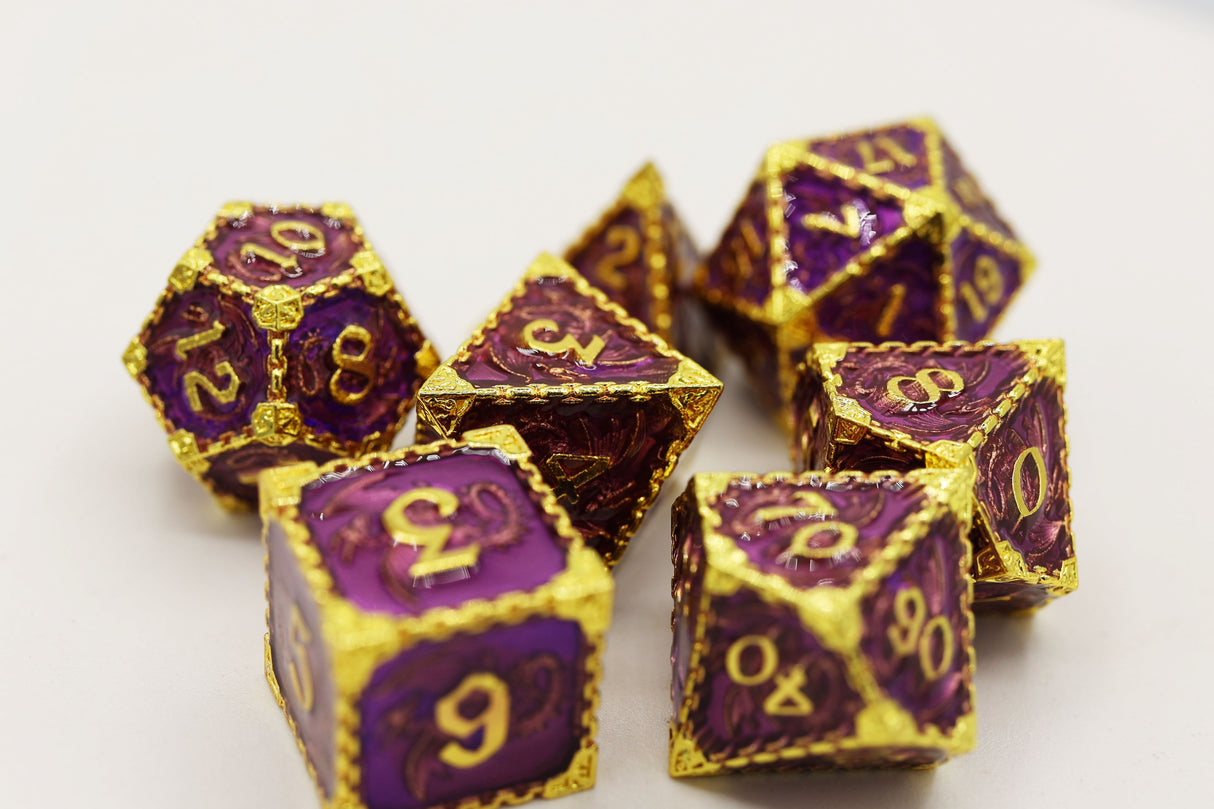 Chained Dragon: Royal with Gold - Metal RPG Dice Set Metal Dice Foam Brain Games