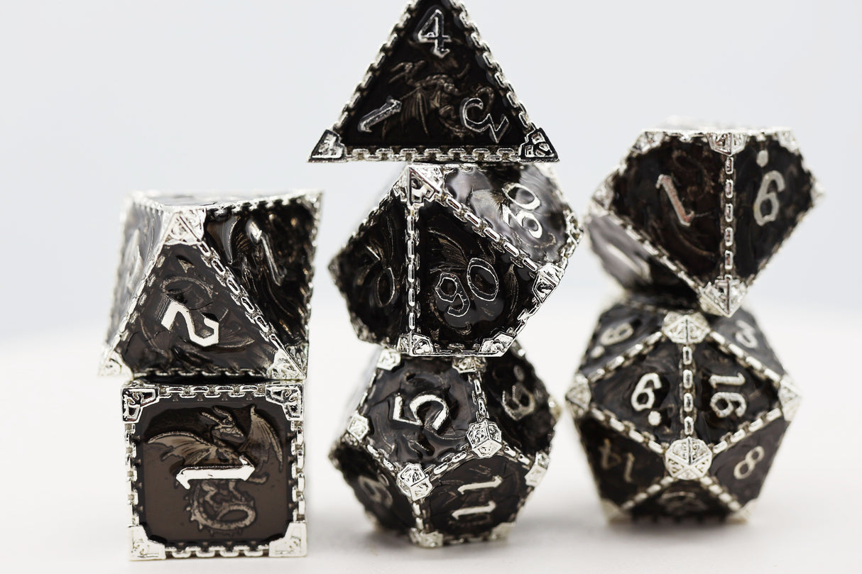 Chained Dragon: Silver Void - Metal RPG Dice Set Metal Dice Foam Brain Games