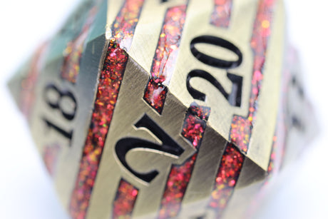 35mm Metal D20 - Bronze with Red Mica Metal Dice Foam Brain Games