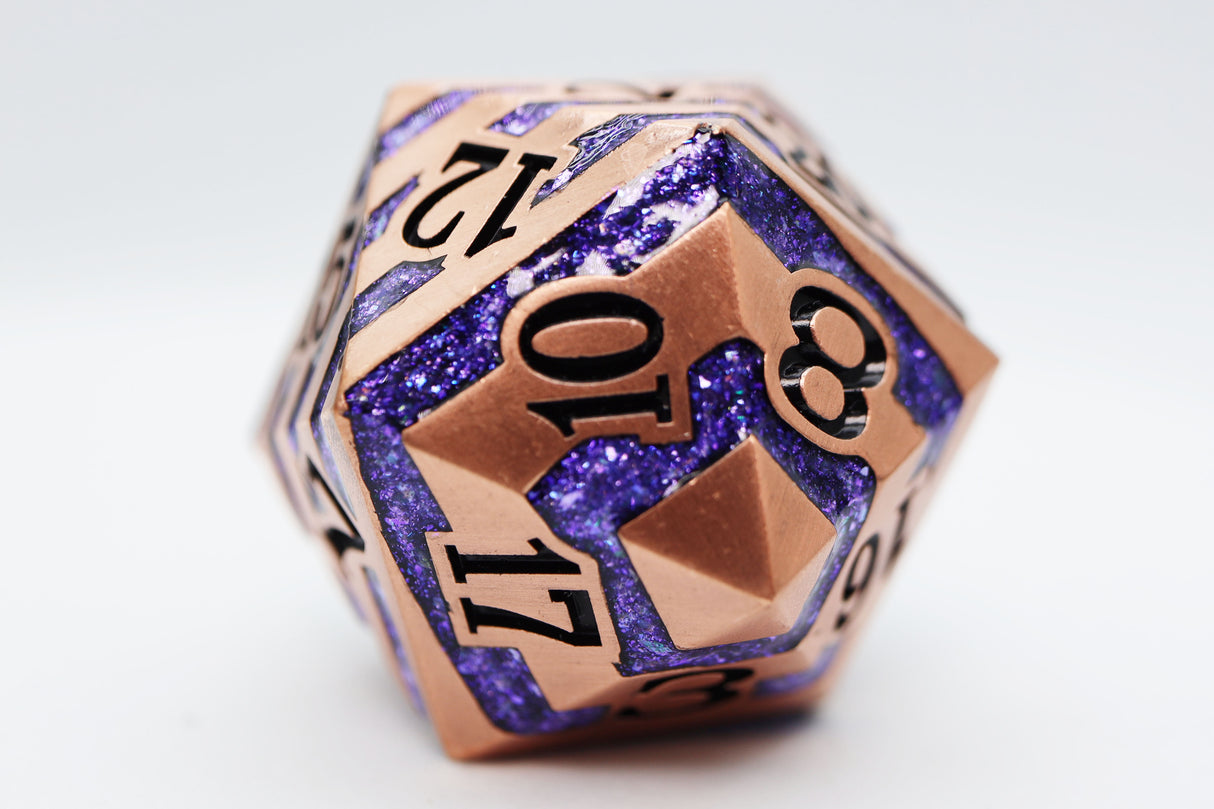 35mm Metal D20 - Copper with Purple Mica Metal Dice Foam Brain Games