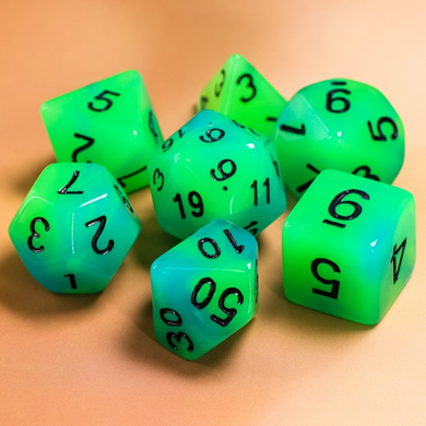 Glow in the Dark - Blue and Green RPG Dice Set Plastic Dice Foam Brain Games