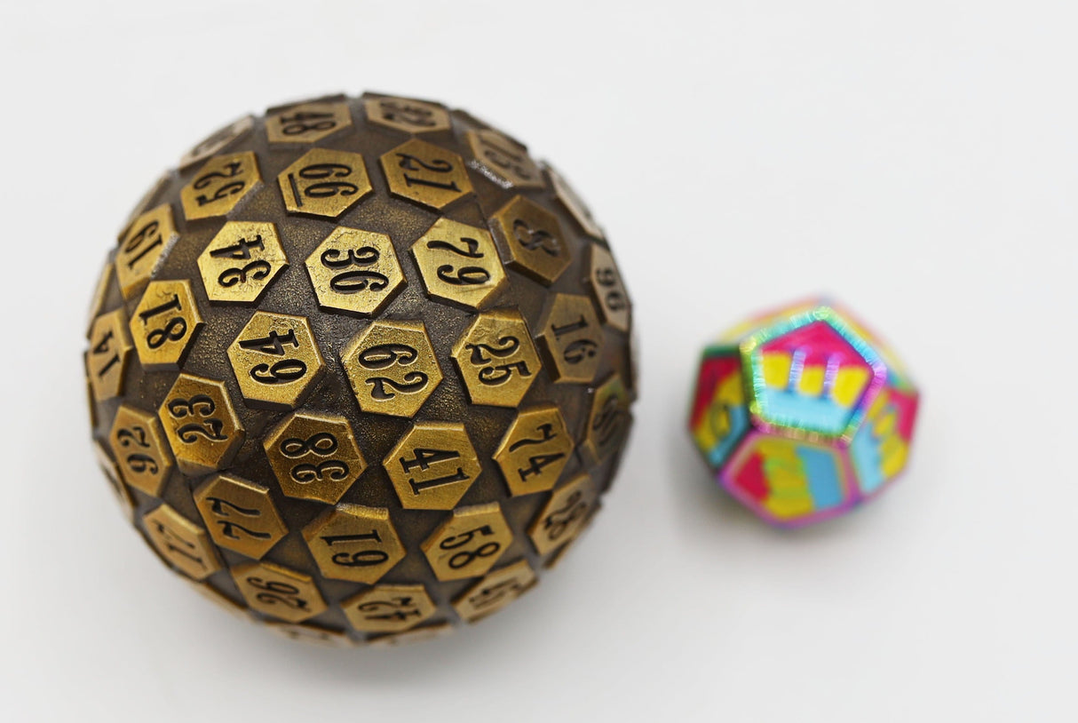 45mm Metal D100 - Gold Metal Dice Foam Brain Games