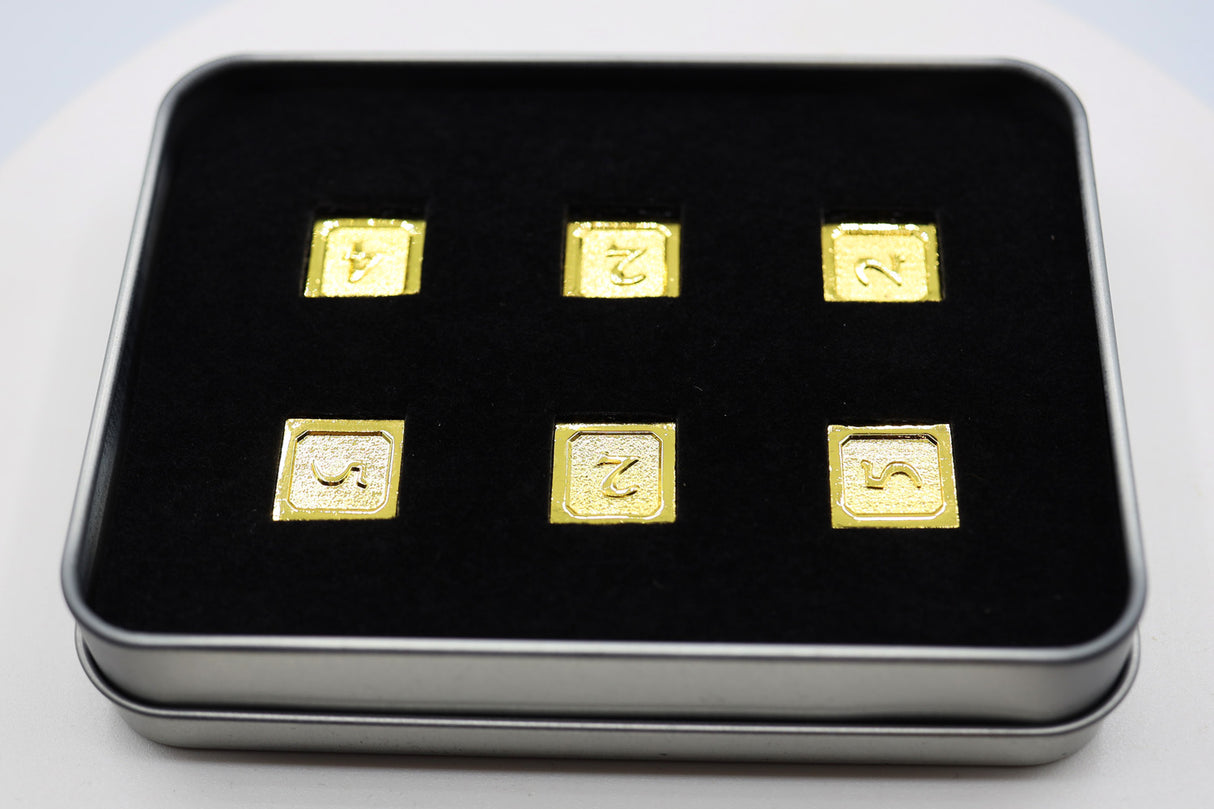 6 piece Metal D6s - Gold Metal Dice Foam Brain Games