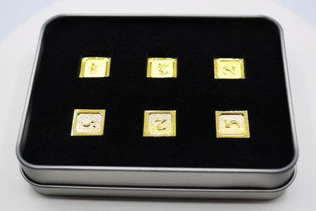 6 piece Metal D6s - Gold Metal Dice Foam Brain Games