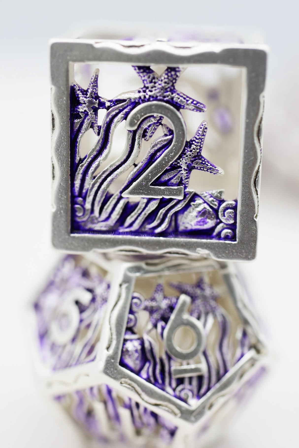 Seascape: Silver & Purple - Hollow Metal RPG Dice Set Metal Dice Foam Brain Games