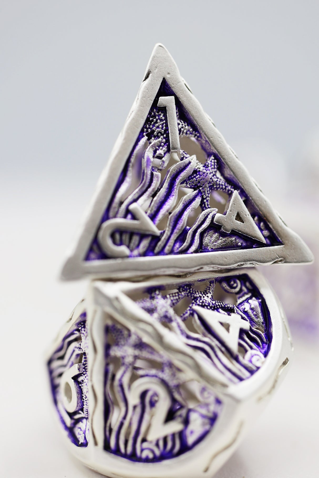 Seascape: Silver & Purple - Hollow Metal RPG Dice Set Metal Dice Foam Brain Games