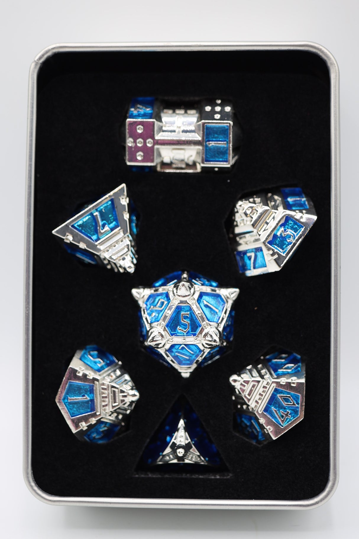 Dice 51: Interstellar Indigo - Metal RPG Dice Set Metal Dice Foam Brain Games