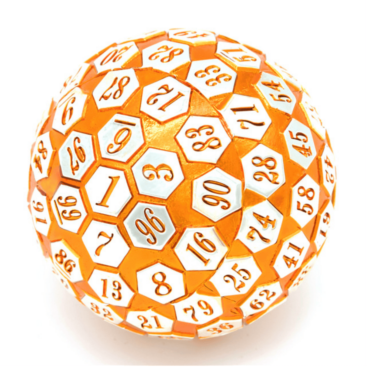 45mm Metal D100 - Orange & Silver Metal Dice Foam Brain Games