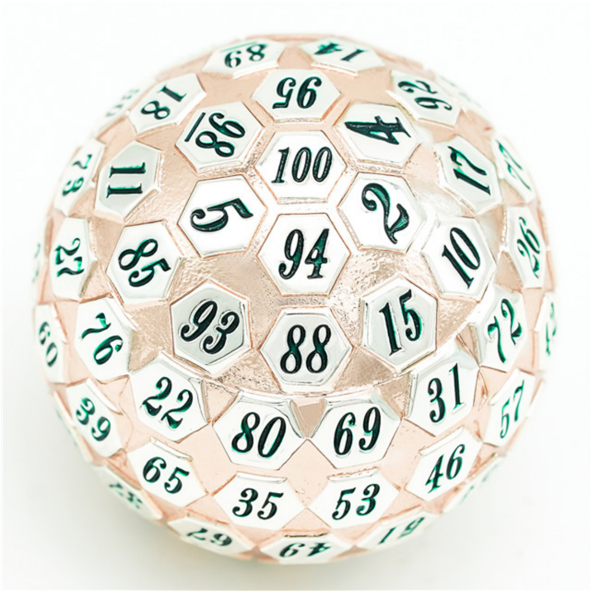 45mm Metal D100 - Rose Gold & Silver Metal Dice Foam Brain Games