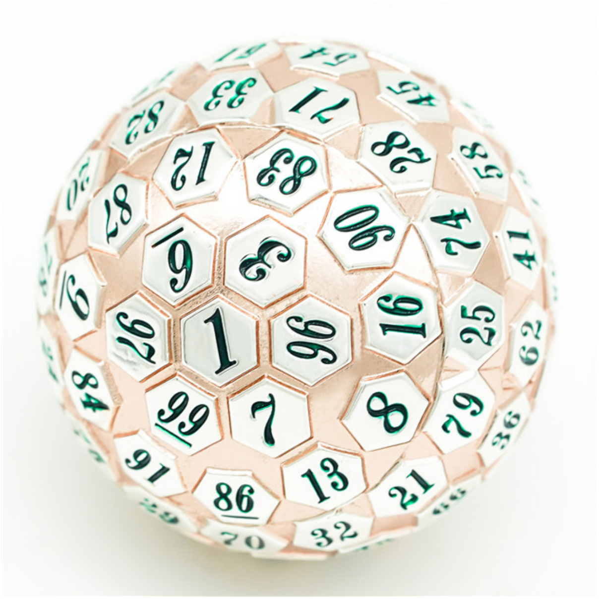 45mm Metal D100 - Rose Gold & Silver Metal Dice Foam Brain Games