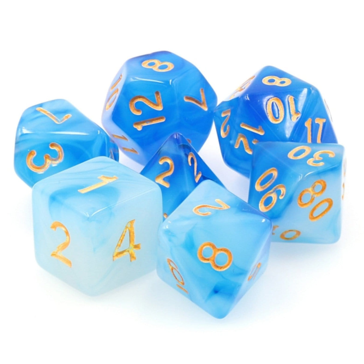 Blue Silk Translucent RPG Dice Set Plastic Dice Foam Brain Games