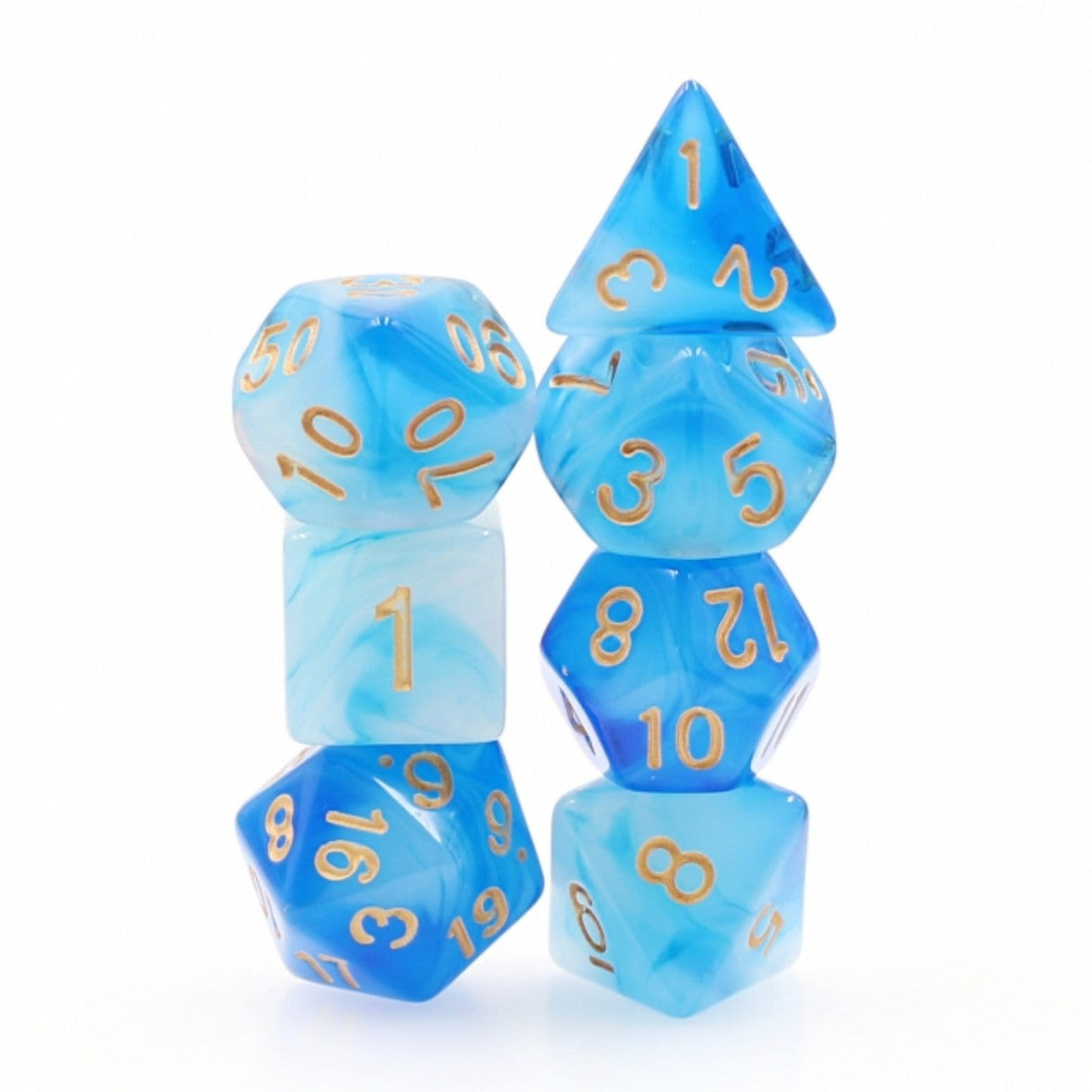 Blue Silk Translucent RPG Dice Set Plastic Dice Foam Brain Games