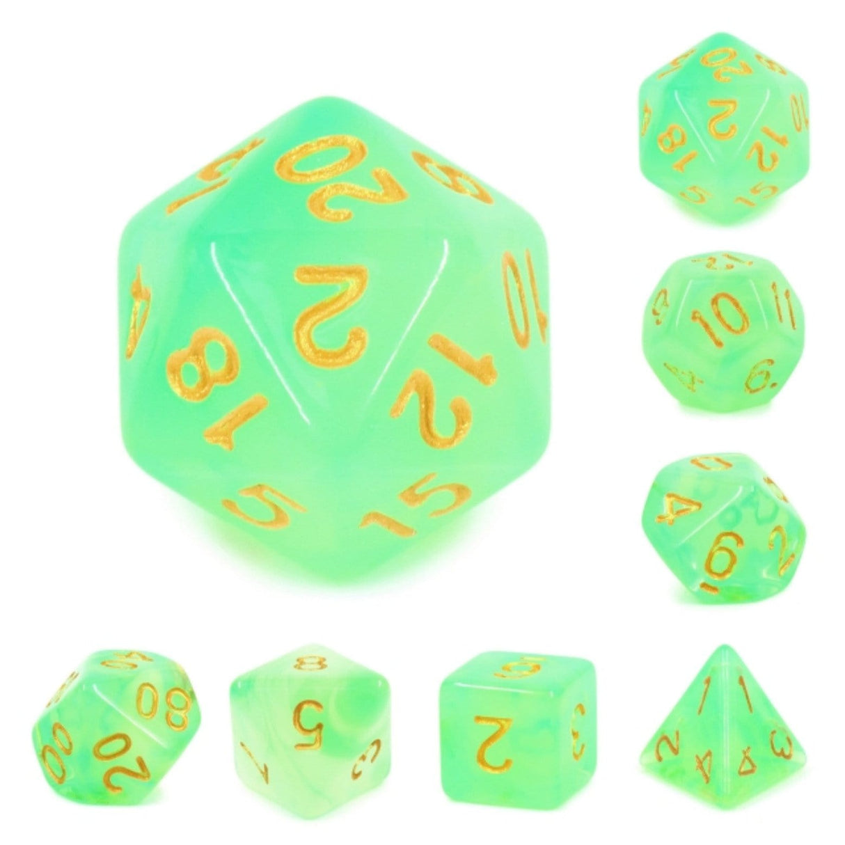 Green Silk Translucent RPG Dice Set Plastic Dice Foam Brain Games