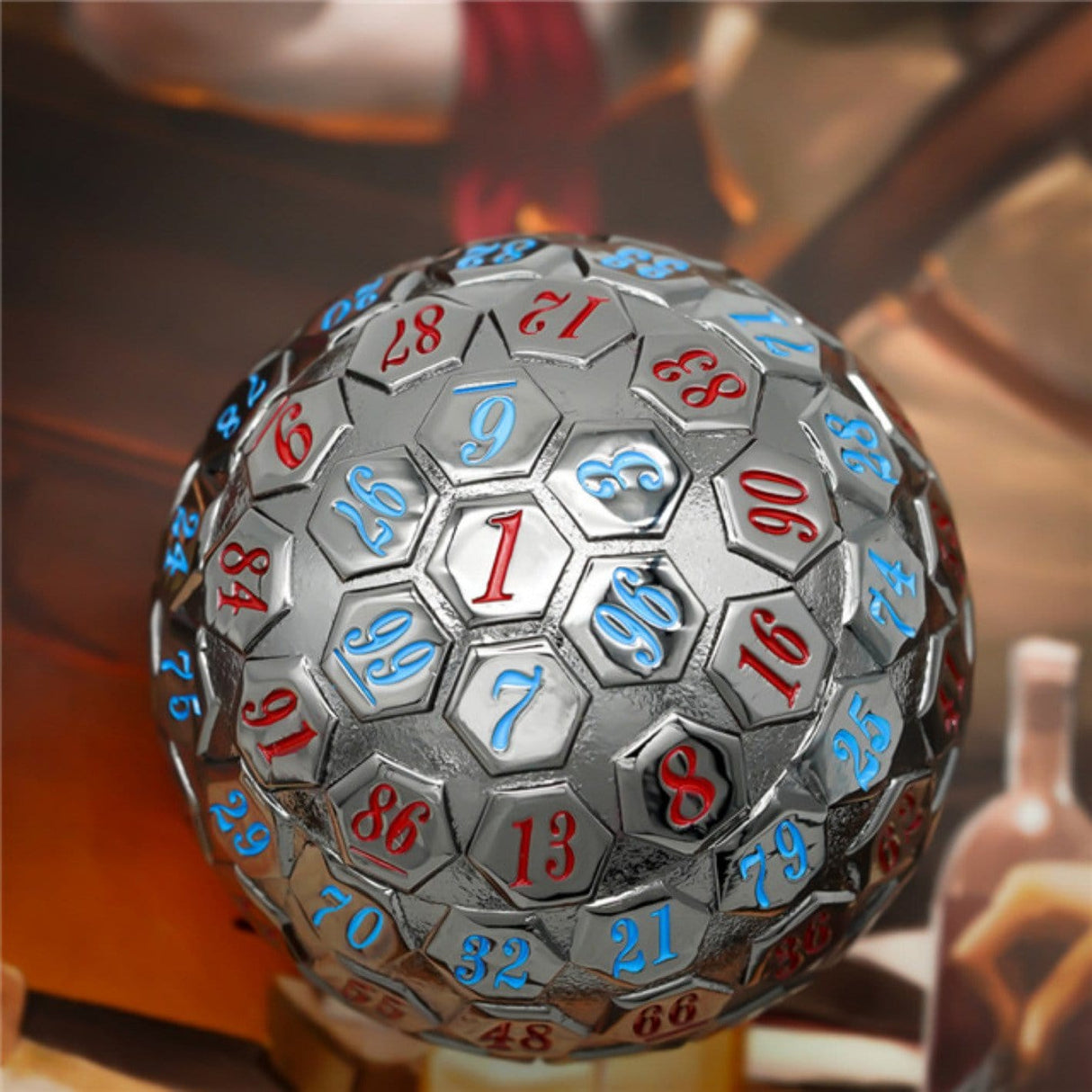 45mm Metal D100 - Black Metal with Red & Blue Metal Dice Foam Brain Games