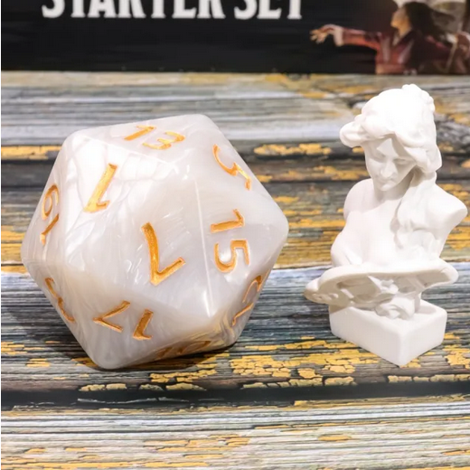 55mm Titan D20 - White Pearl Plastic Dice Foam Brain Games