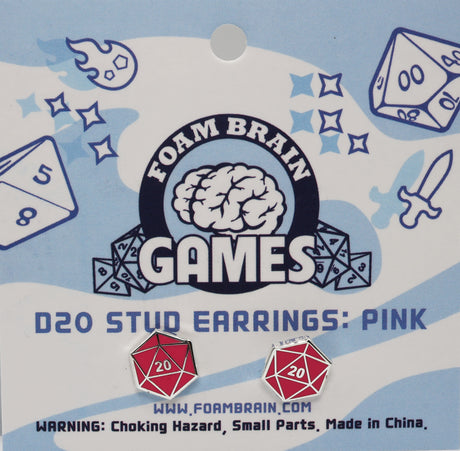 D20 Stud Earrings: Pink Jewelry Foam Brain Games