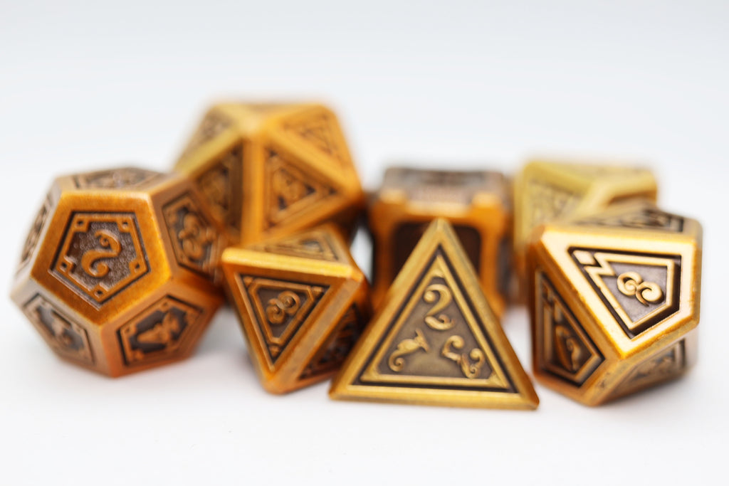 Alchemist Metals: Gold - Metal RPG Dice Set Metal Dice Foam Brain Games