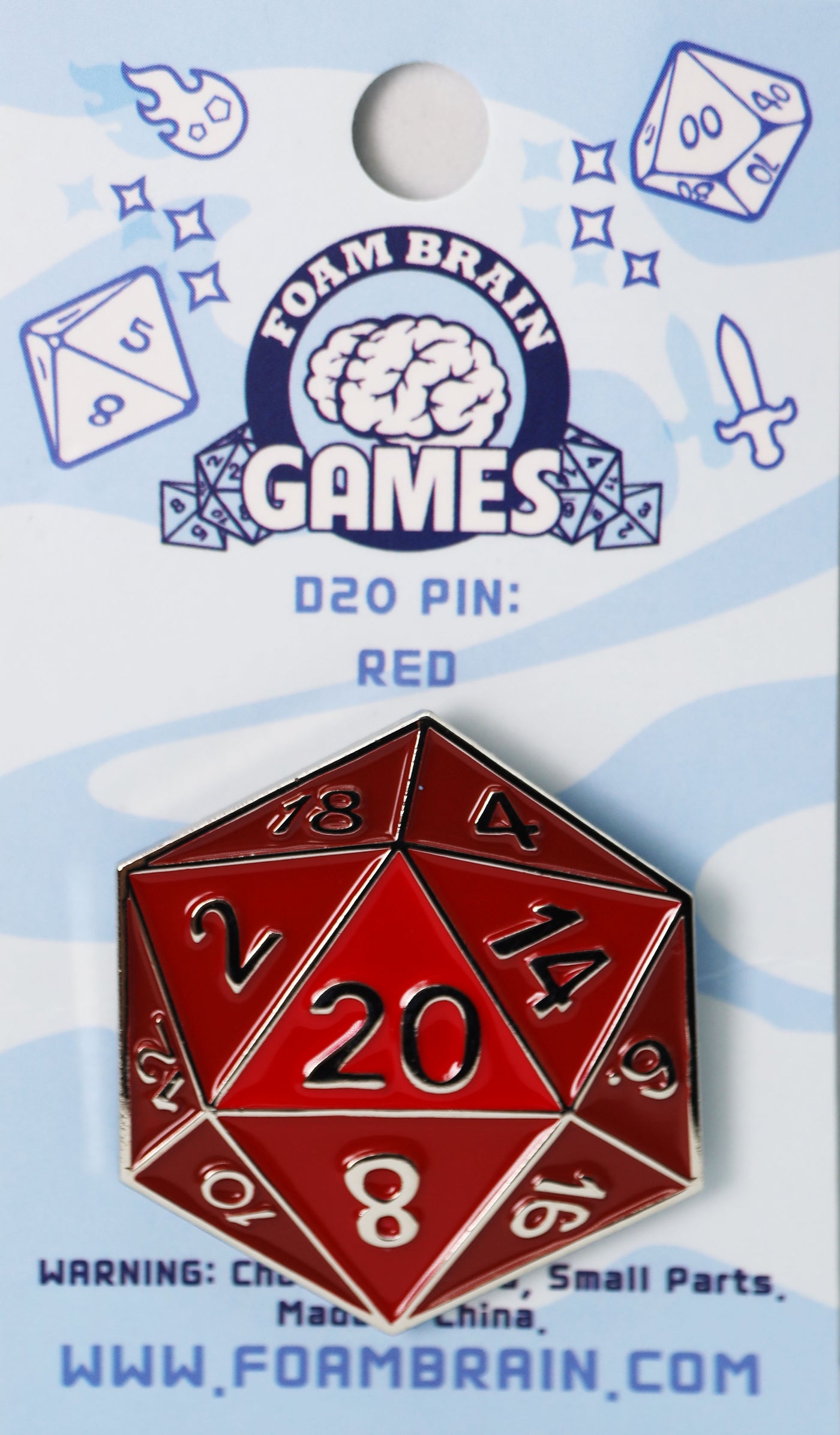 D20 Pin: Red Enamel Pin Foam Brain Games
