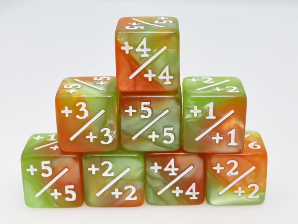 +1/+1 Green & Gold Counters for Magic - Set of 8 Plastic Dice Foam Brain Games
