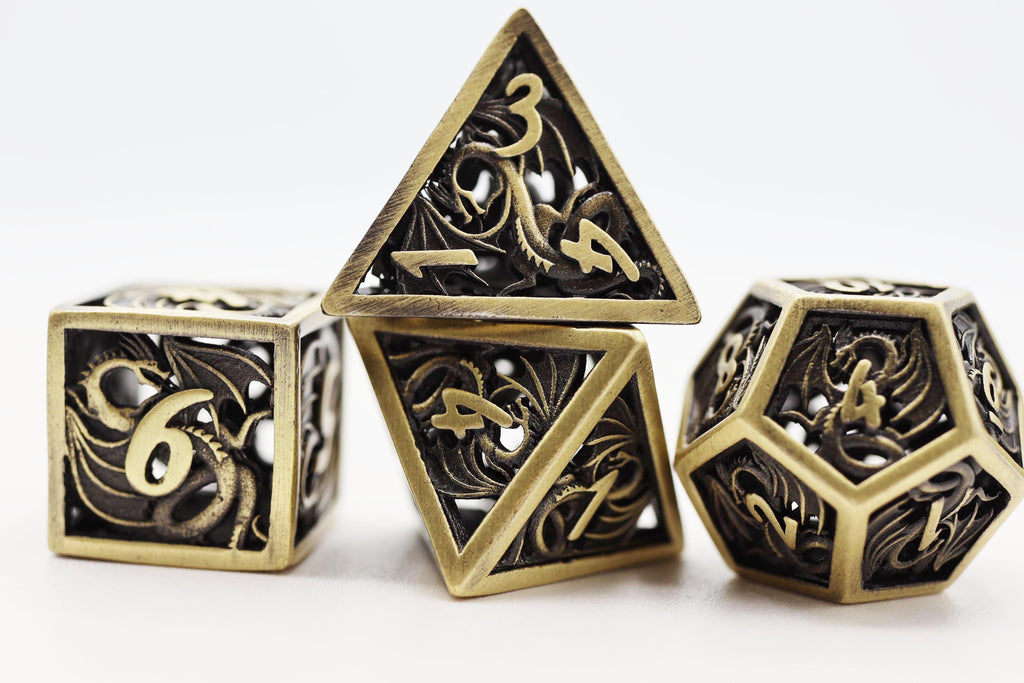 Dragon Essence: Bronze - Hollow Metal RPG Dice Set Metal Dice Foam Brain Games