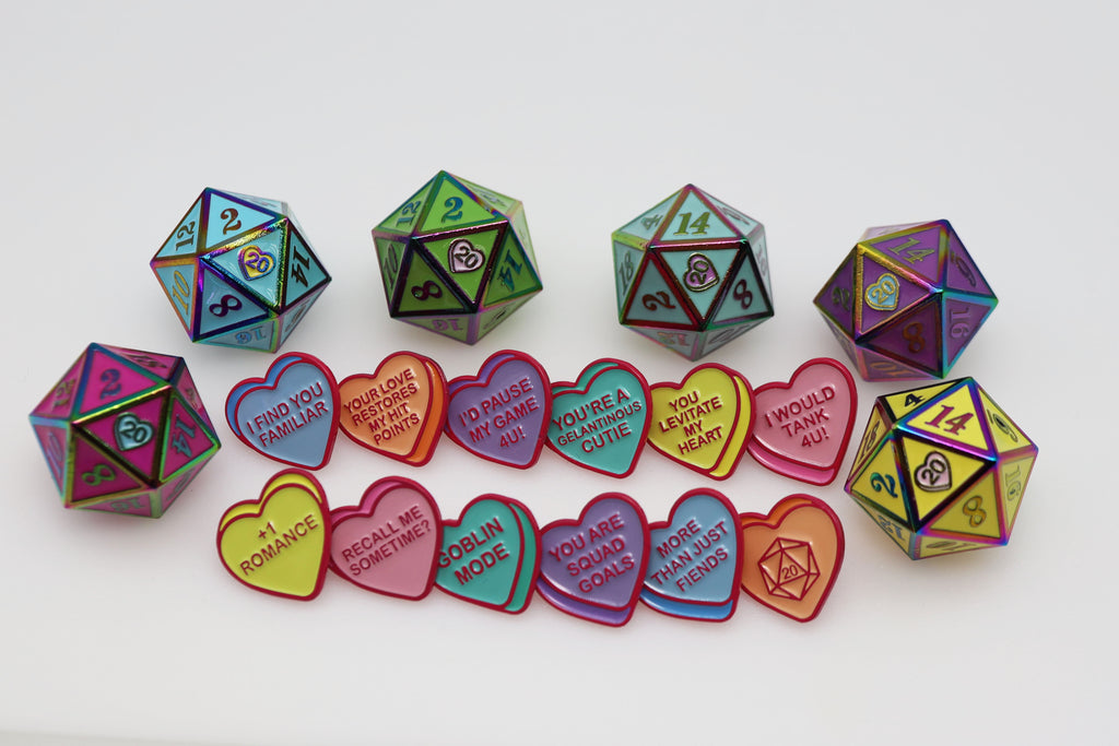 Mystery Loot: Candy Hearts 3 Complete Set  **NOT MYSTERY PRODUCT** Metal Dice Foam Brain Games