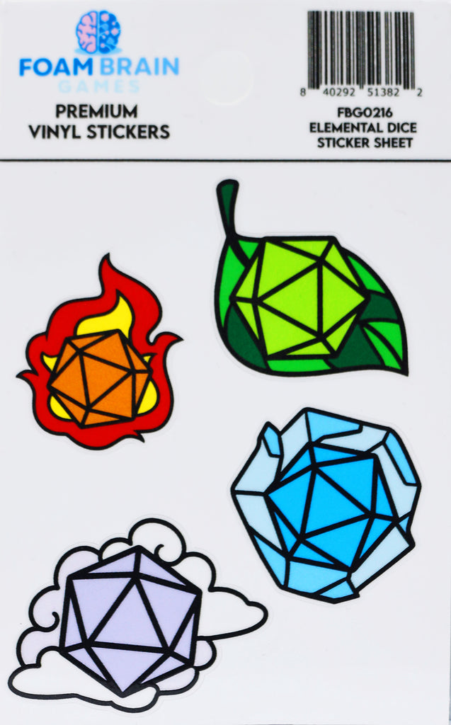 Elemental Dice Sticker Sheet  Foam Brain Games