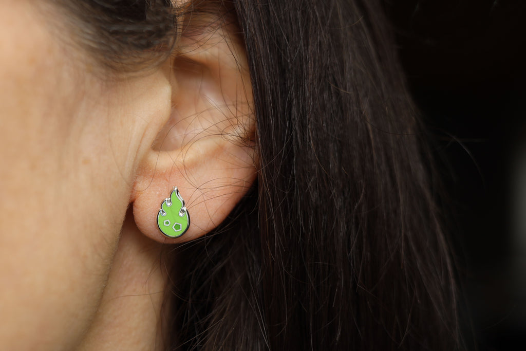 Acquisitions Inc Stud Earrings: Green Flame Jewelry Foam Brain Games