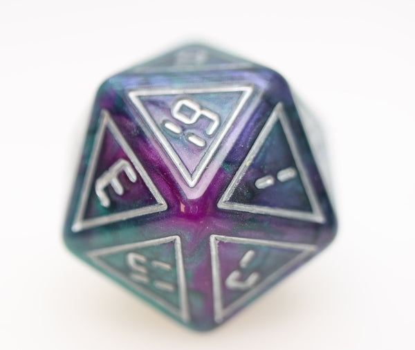 Cybernated Purple & Green RPG Dice Set - XLarge Plastic Dice Foam Brain Games