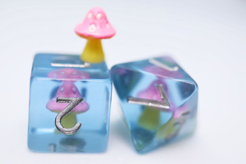 Pink Mushroom RPG Dice Set Plastic Dice Foam Brain Games