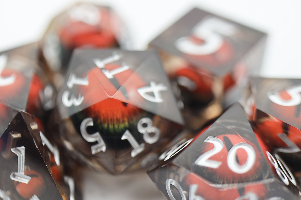 Sharp Edge Moving Eye RPG Dice Set - Nightvision Plastic Dice Foam Brain Games