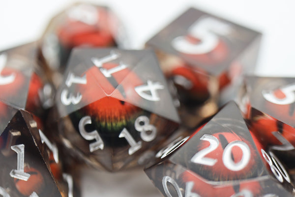 Sharp Edge Moving Eye RPG Dice Set - Nightvision Plastic Dice Foam Brain Games