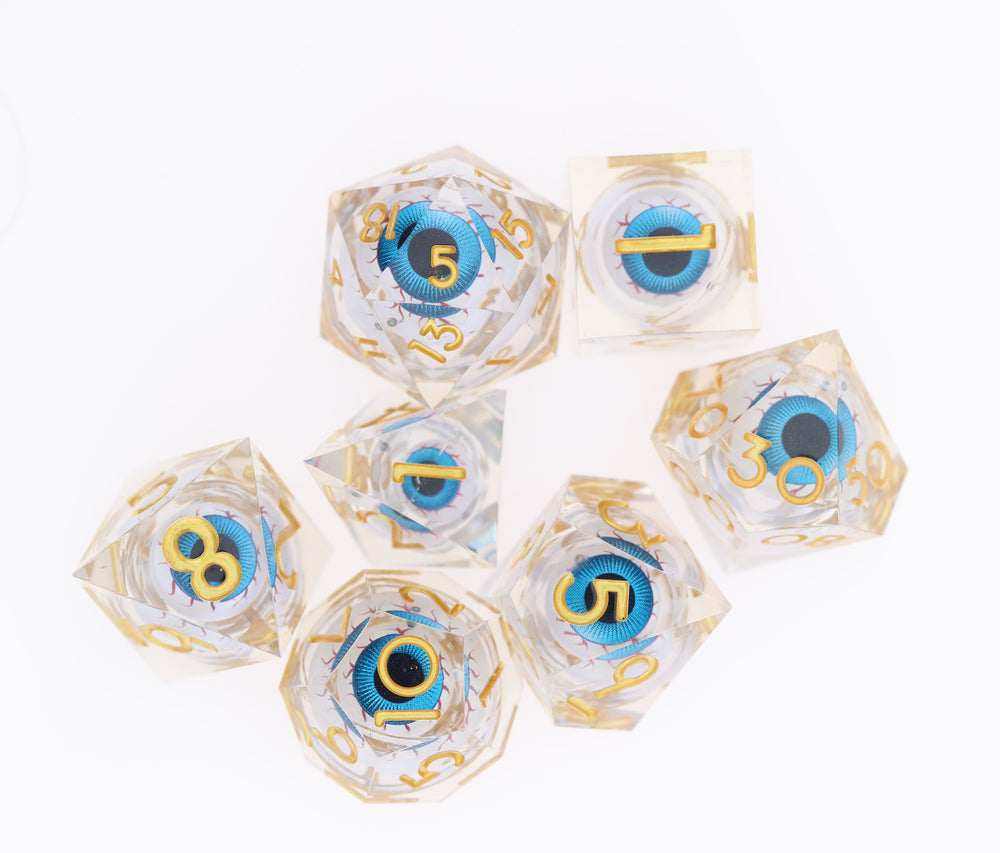 Sharp Edge Moving Eye RPG Dice Set - Clearshot Plastic Dice Foam Brain Games