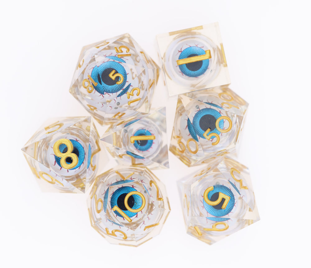 Sharp Edge Moving Eye RPG Dice Set - Clearshot Plastic Dice Foam Brain Games