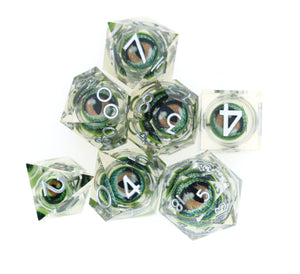 Sharp Edge Moving Eye RPG Dice Set - Green Dragon Eye Plastic Dice Foam Brain Games