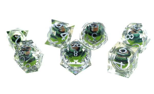Sharp Edge Moving Eye RPG Dice Set - Green Dragon Eye Plastic Dice Foam Brain Games