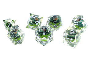 Sharp Edge Moving Eye RPG Dice Set - Green Dragon Eye Plastic Dice Foam Brain Games