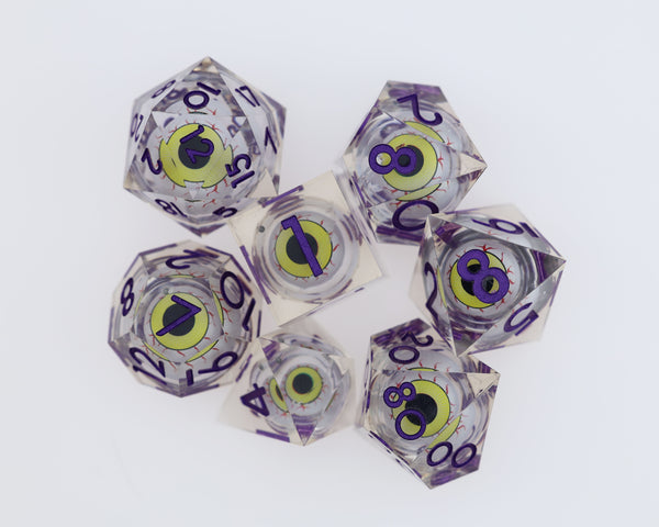 Sharp Edge Moving Eye RPG Dice Set - Moonshot Plastic Dice Foam Brain Games